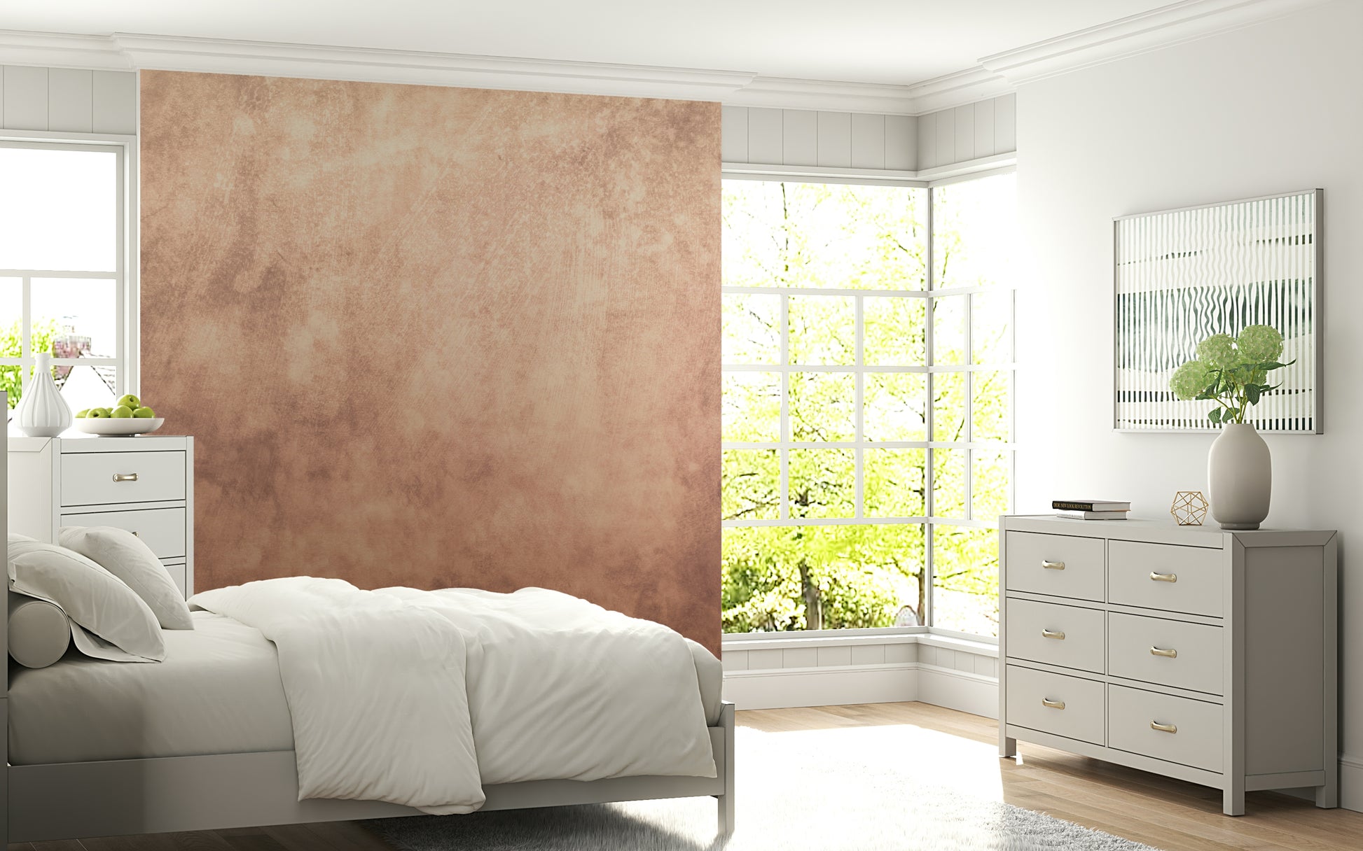 A contemplative gentle wash wallpaper mural for a feature wall.