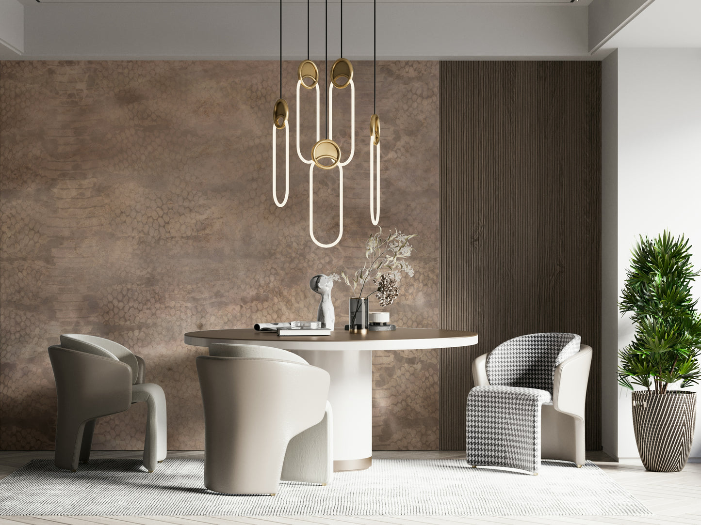 An artistic soft focus mural on luxury wallpaper.