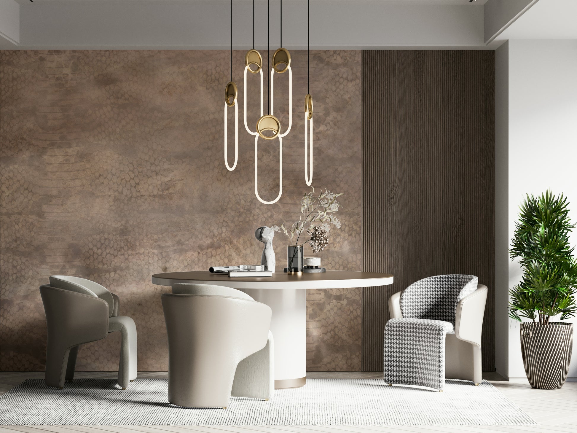 An artistic soft focus mural on luxury wallpaper.