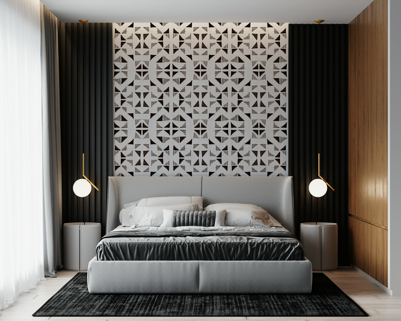 A beautiful geometric triangle wallpaper mural with a subtle brown/chocolate texture.