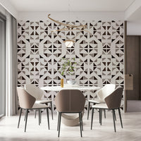 A contemplative geometric design wallpaper mural for a feature wall.