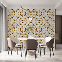 A graceful subtle pattern wall mural in rich, golden and neutral tones.
