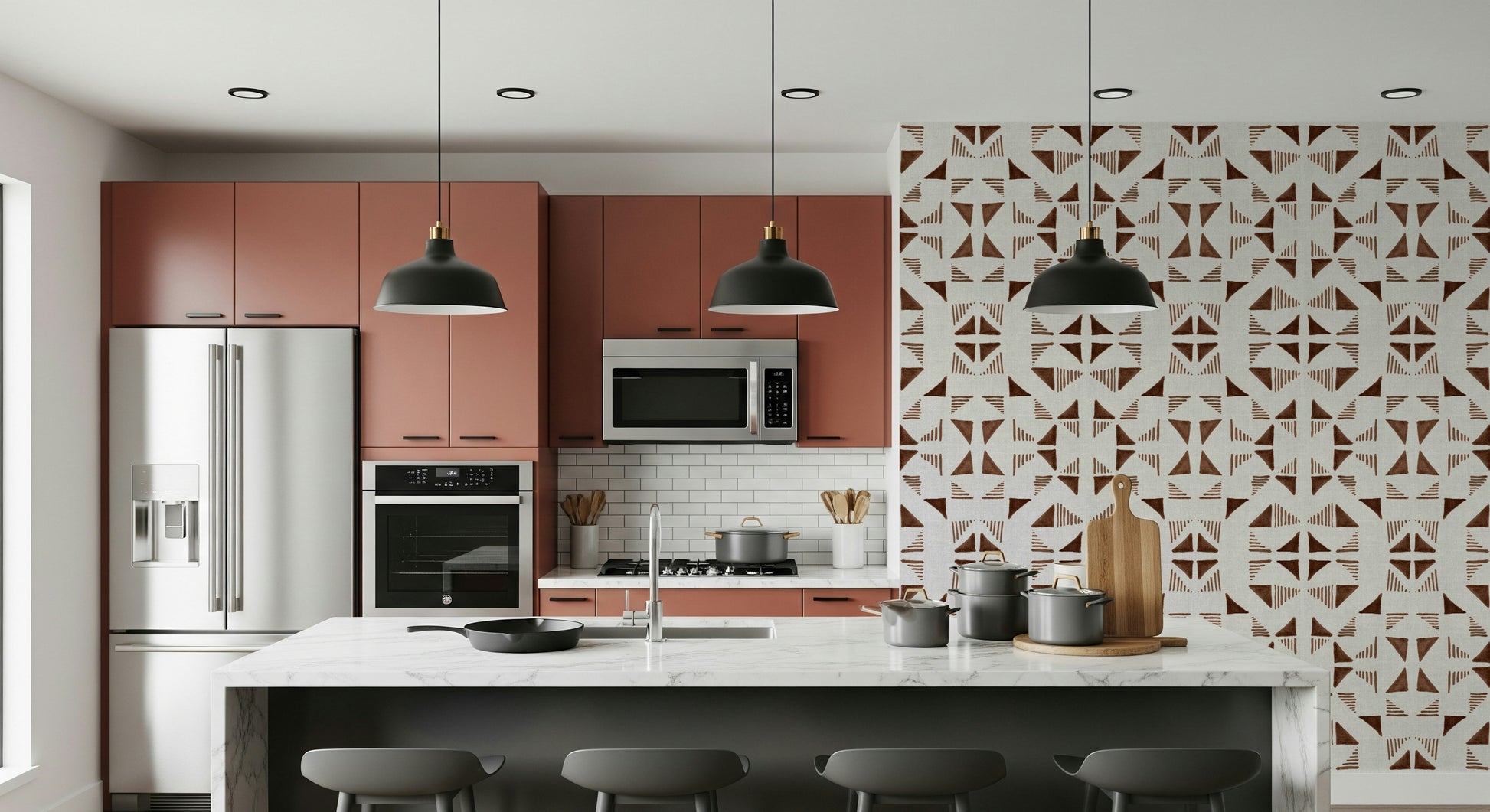 A calming modern pattern wallpaper mural that defines a space.