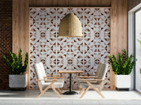 A beautiful geometric triangle wallpaper mural in warm mocha and neutral tones.