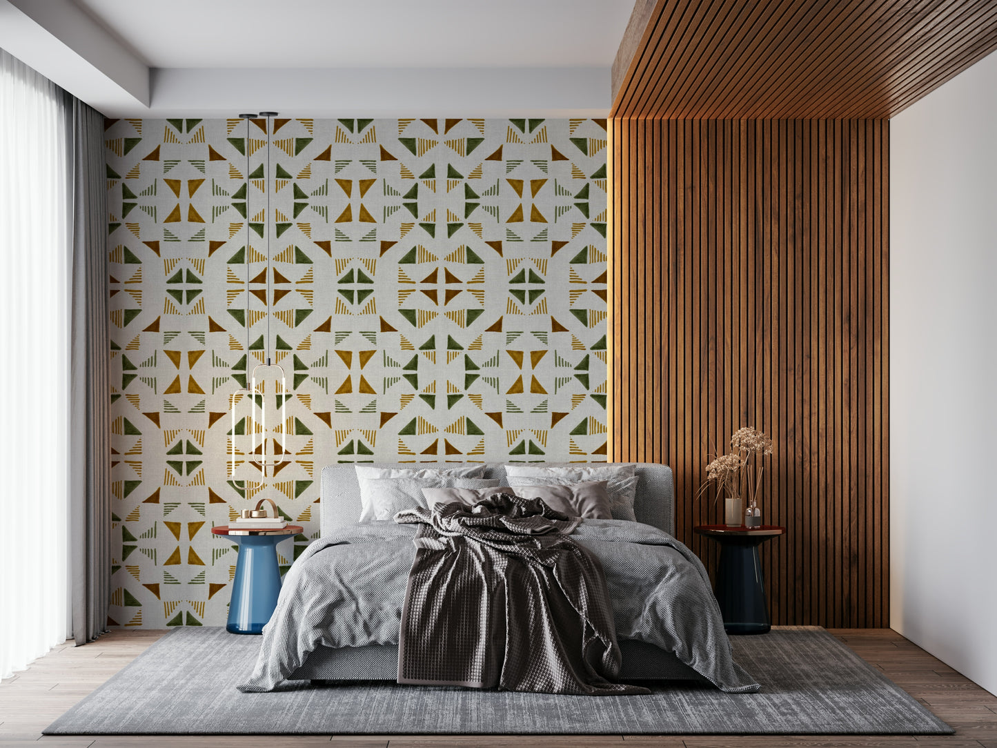 A calming modern pattern wallpaper mural that defines a space.