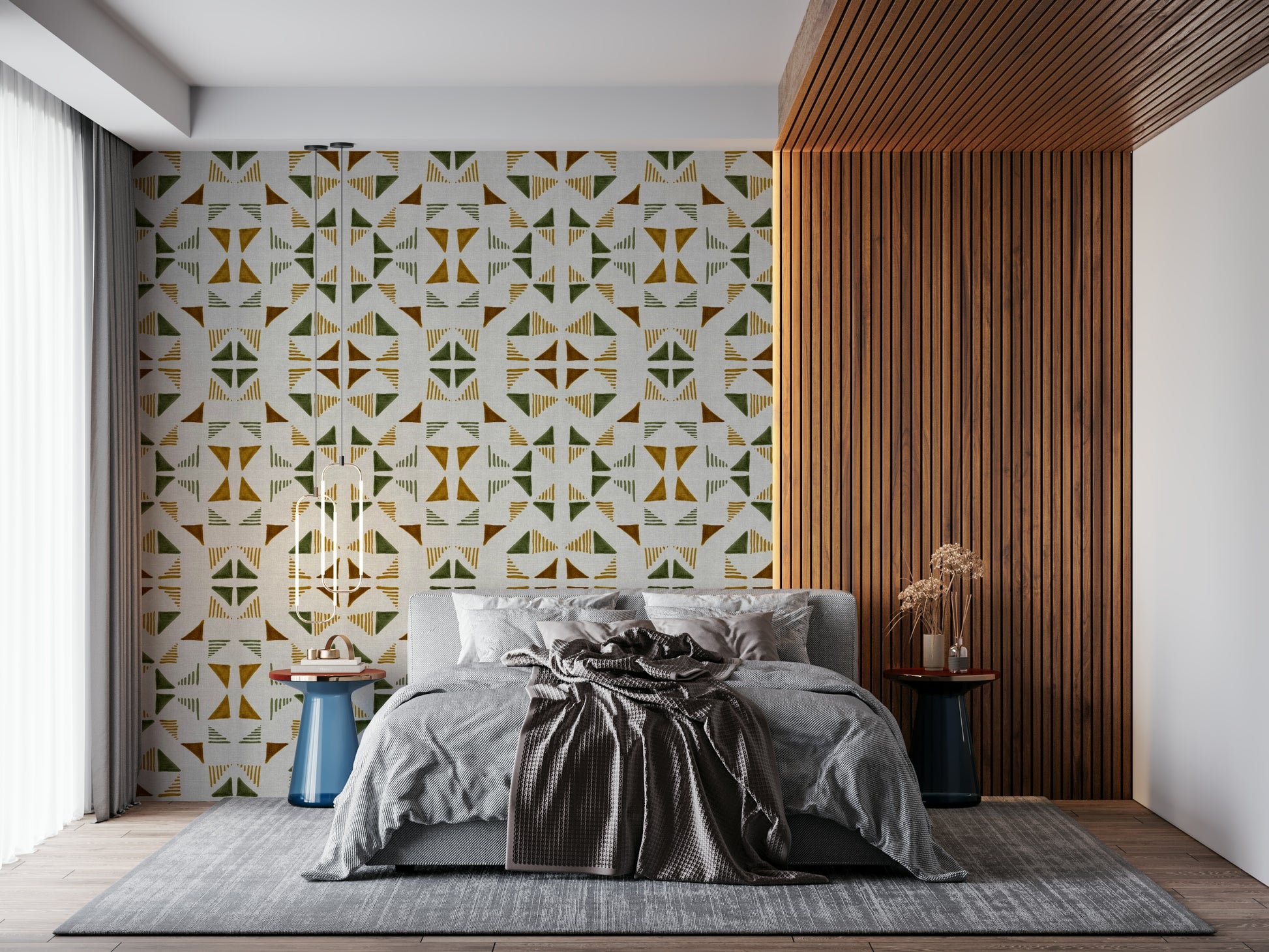 A calming modern pattern wallpaper mural that defines a space.