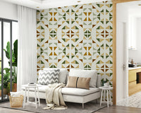 A contemplative geometric design wallpaper mural for a feature wall.