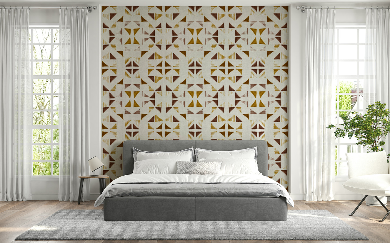 A beautiful geometric triangle wallpaper mural with warm, earthy tones.