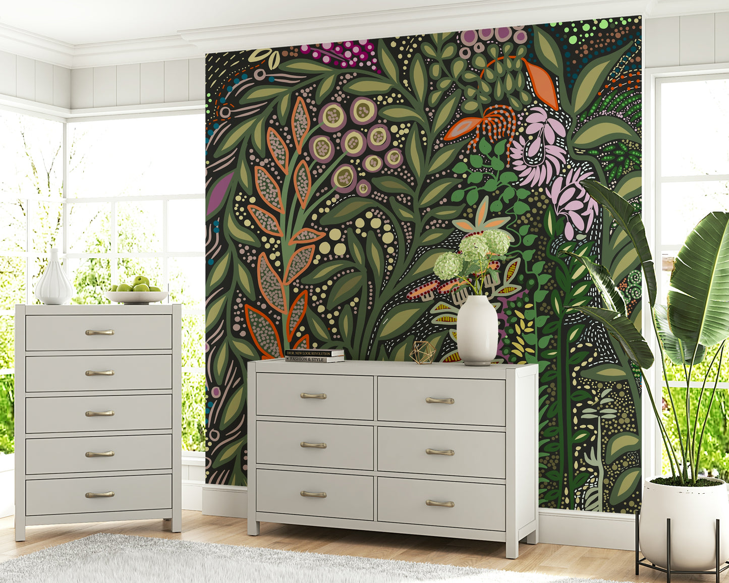 An artistic nature inspired mural for home decor.