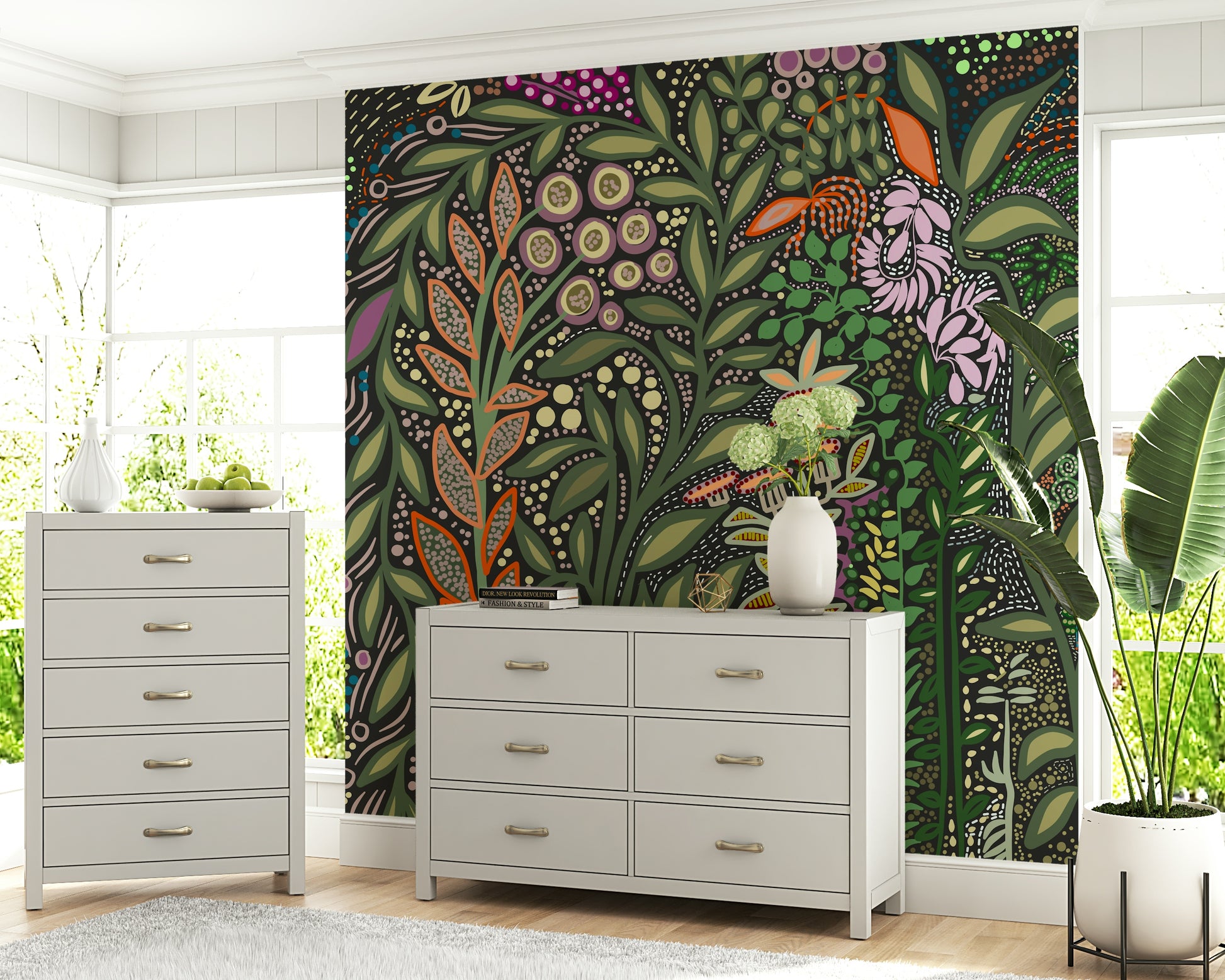 An artistic nature inspired mural for home decor.