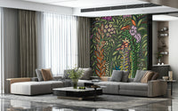 An artistic soft focus botanical mural on minimalist wallpaper.