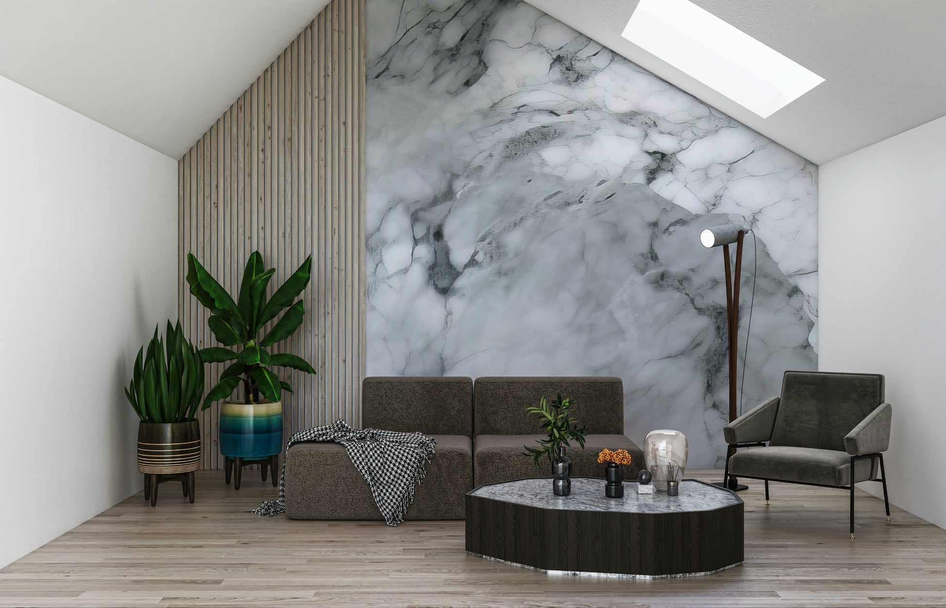 An artistic minimalist form mural for home decor.