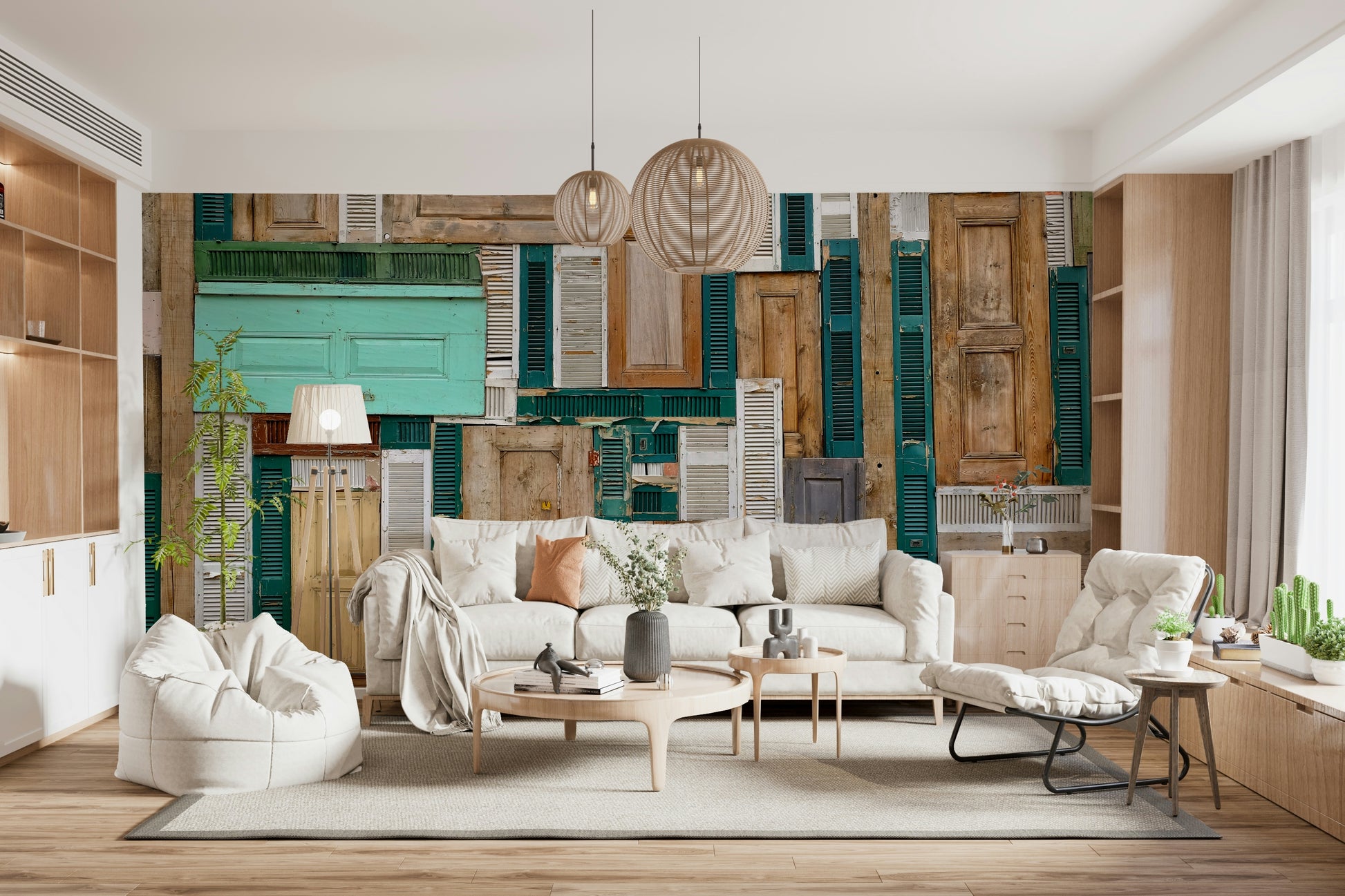 A graceful subtle pattern wall mural in cool, neutral tones.