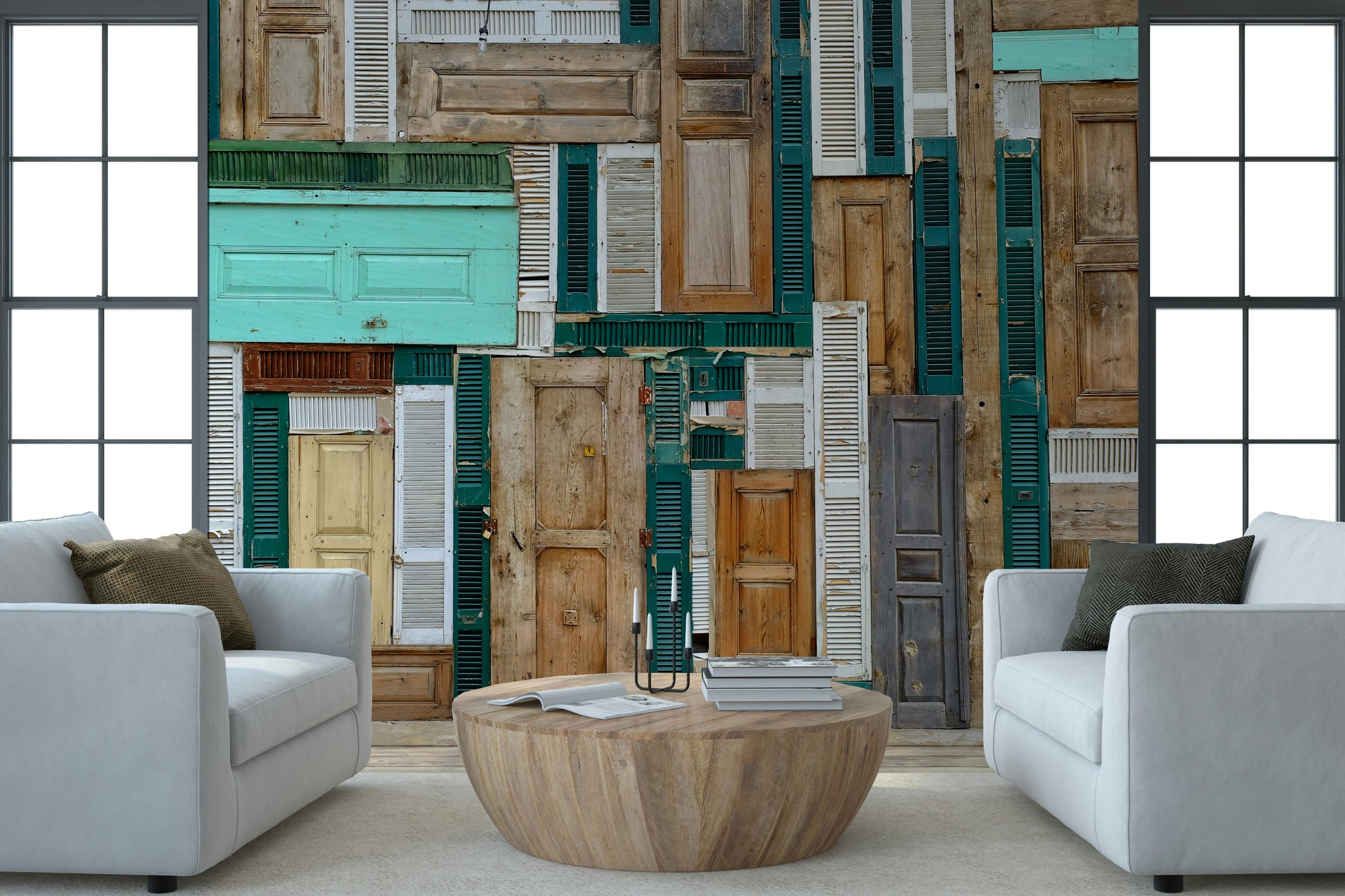 An artistic minimalist form mural for home decor.