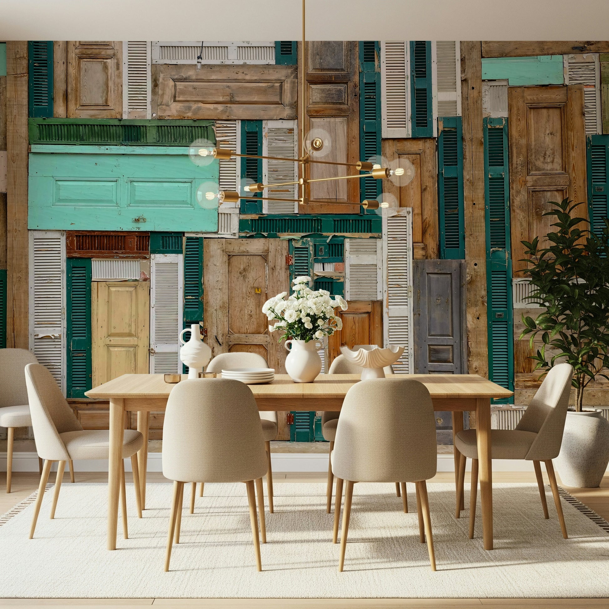 A calming abstract design wallpaper mural that defines a space.