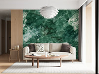 A graceful subtle pattern wall mural in rich, dark green tones.