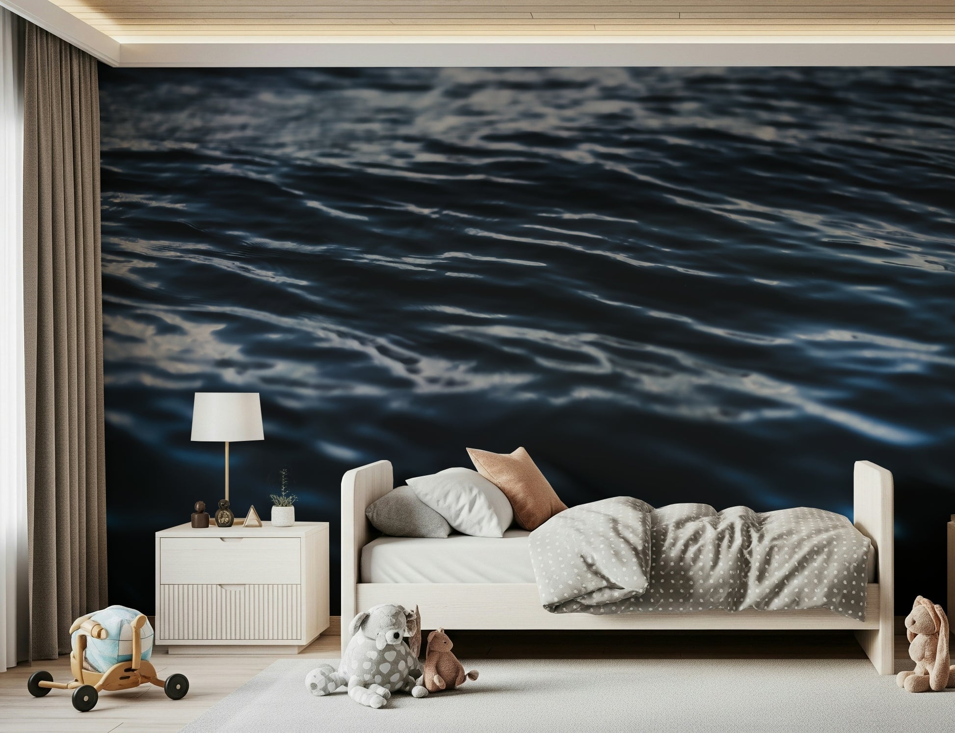 A contemplative deep water wallpaper mural for a feature wall.