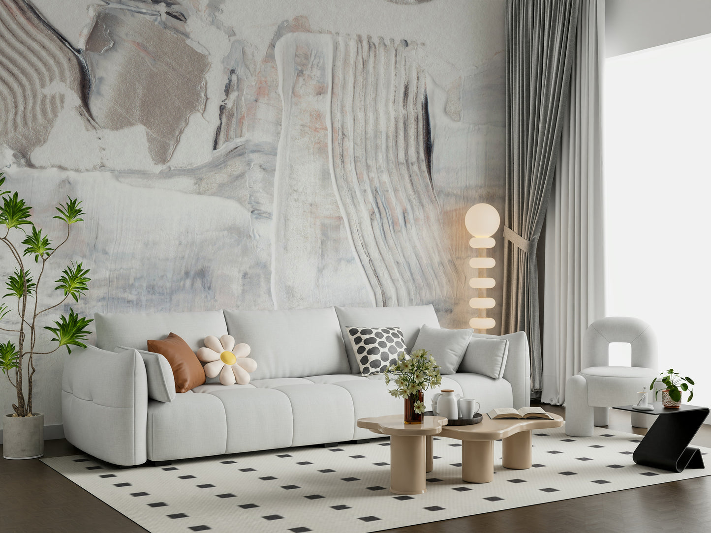 A contemplative gentle design wallpaper mural for a feature wall.