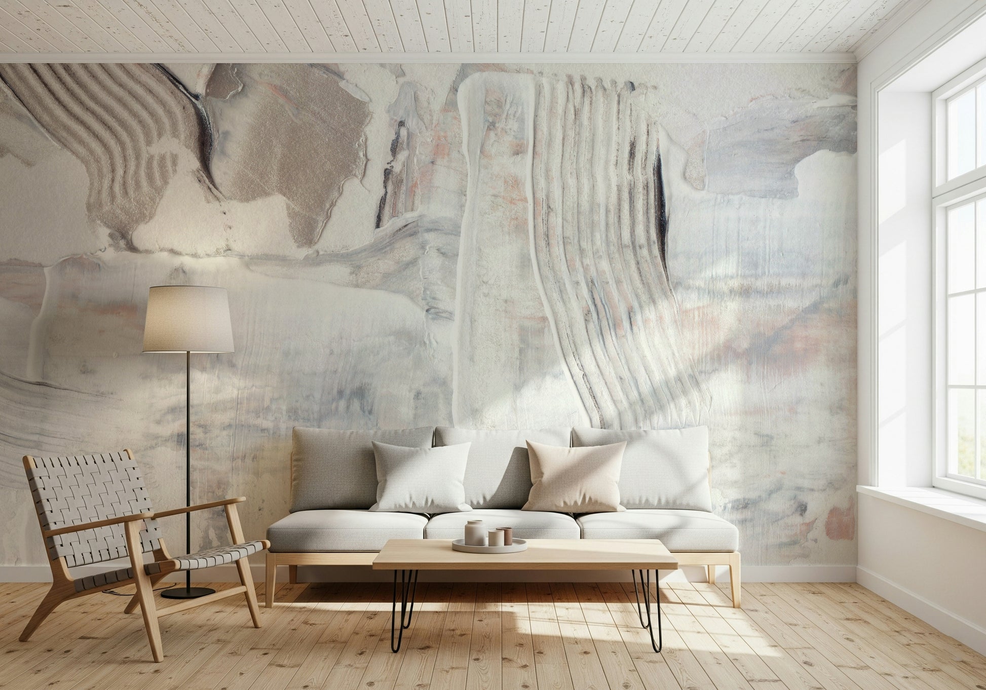 An artistic minimalist form mural for home decor.