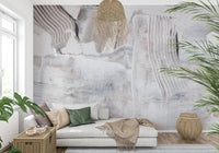 An artistic soft focus mural on minimalist wallpaper.