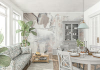 A peaceful modern abstract mural on decorative wallpaper.