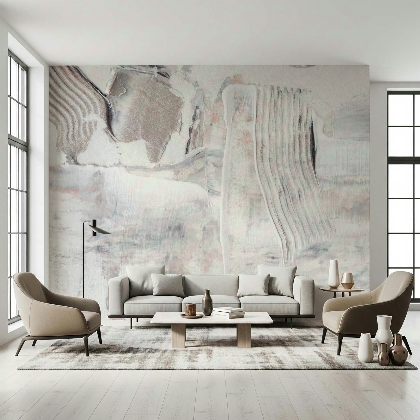 A graceful subtle pattern wall mural in cool, neutral tones.