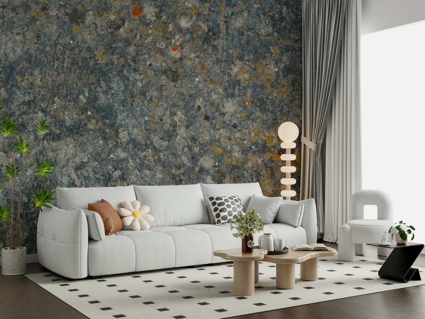 A contemplative gentle stone wallpaper mural for a feature wall.