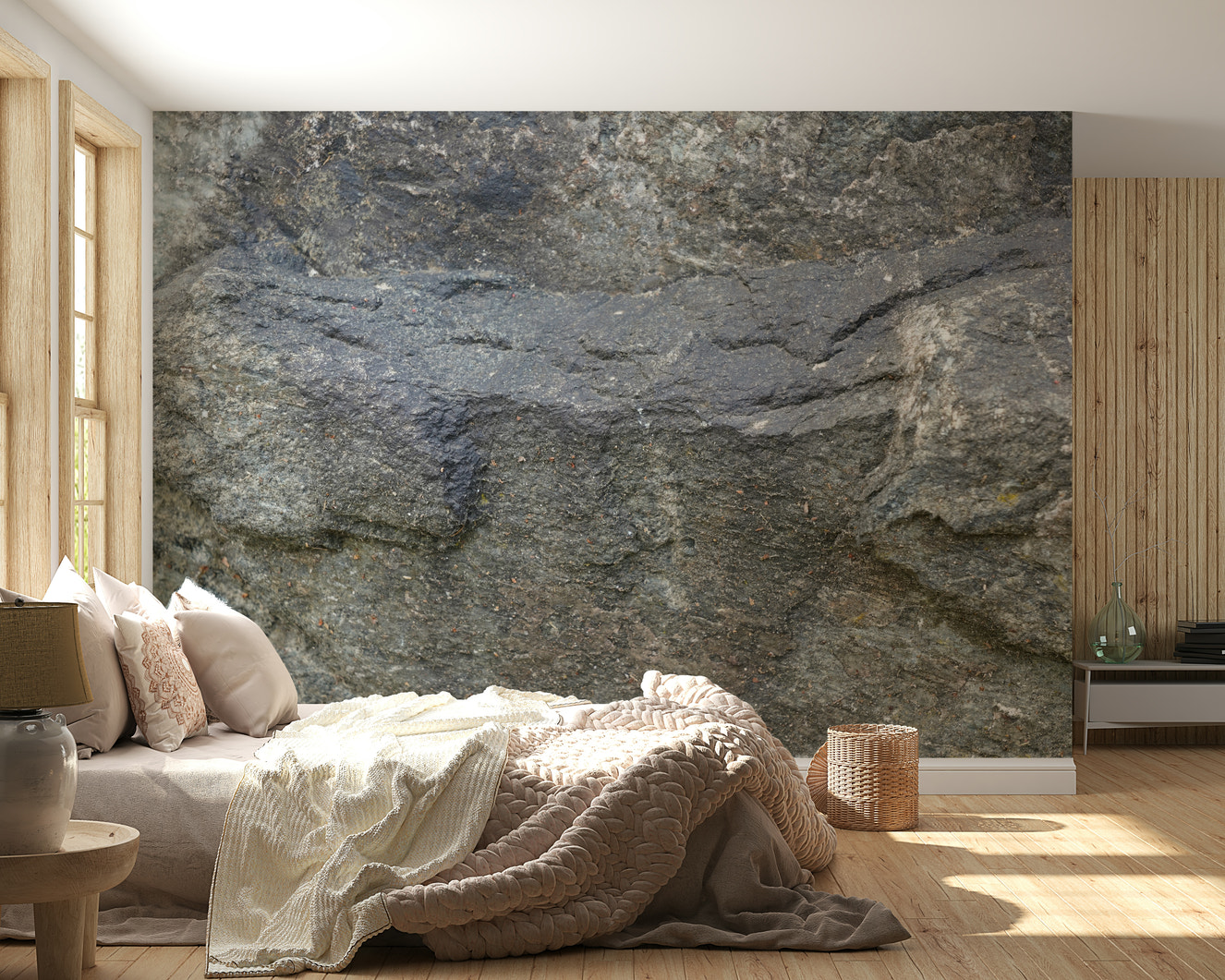 A beautiful subtle granite texture wallpaper mural with natural stone flecks.