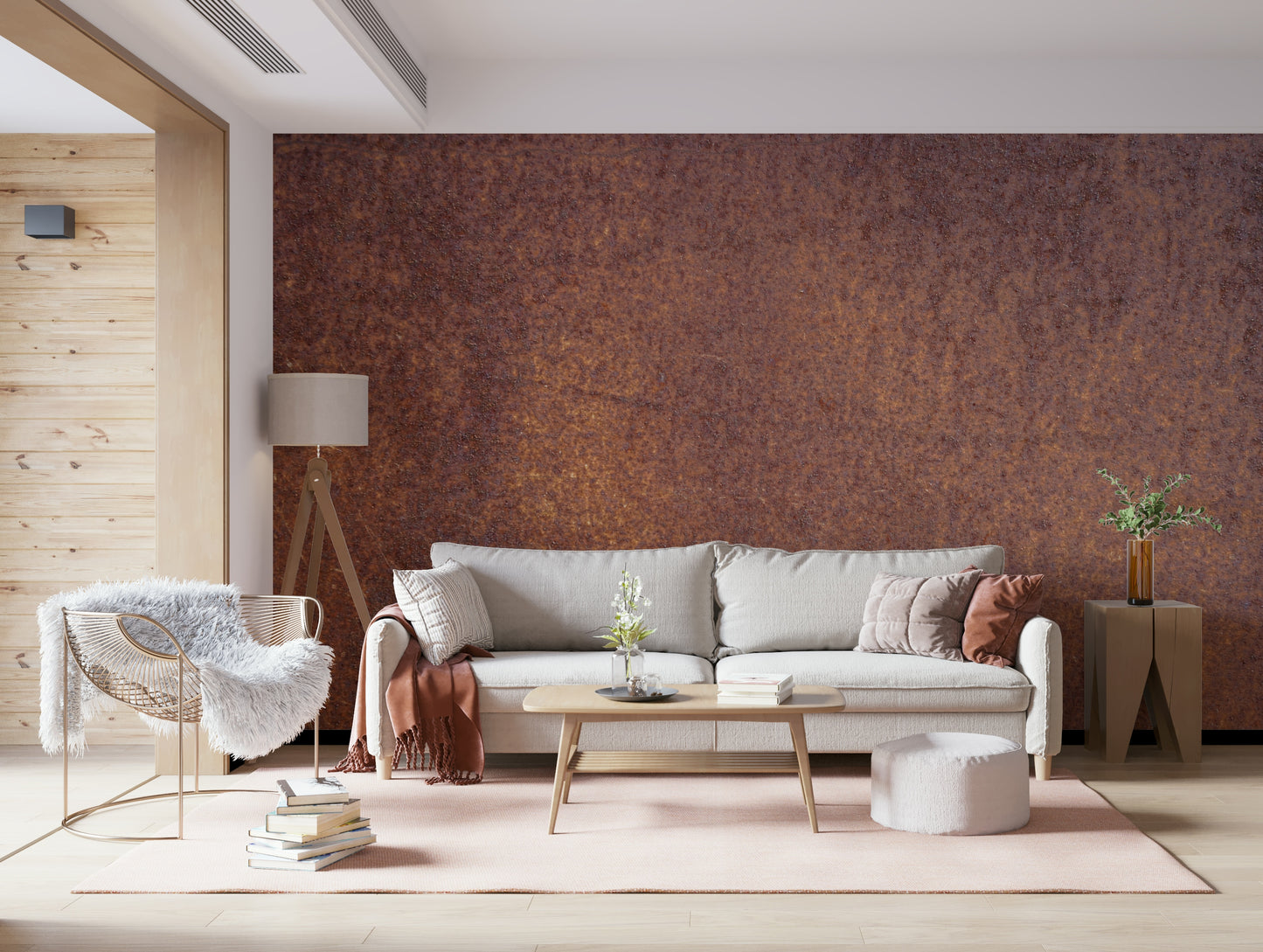 A calming abstract design wallpaper mural that defines a space.