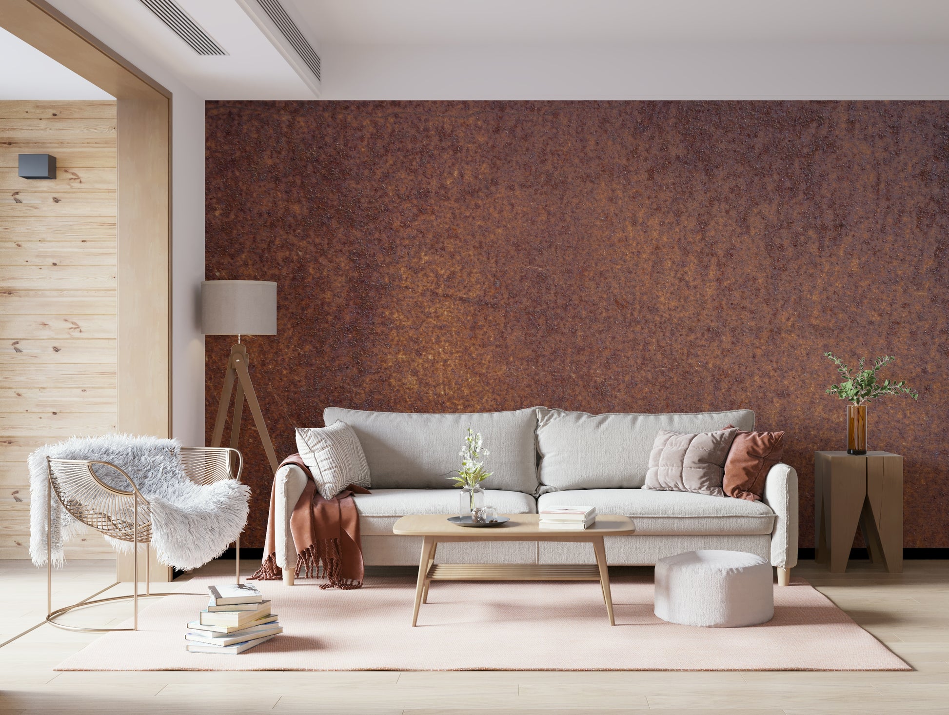 A calming abstract design wallpaper mural that defines a space.