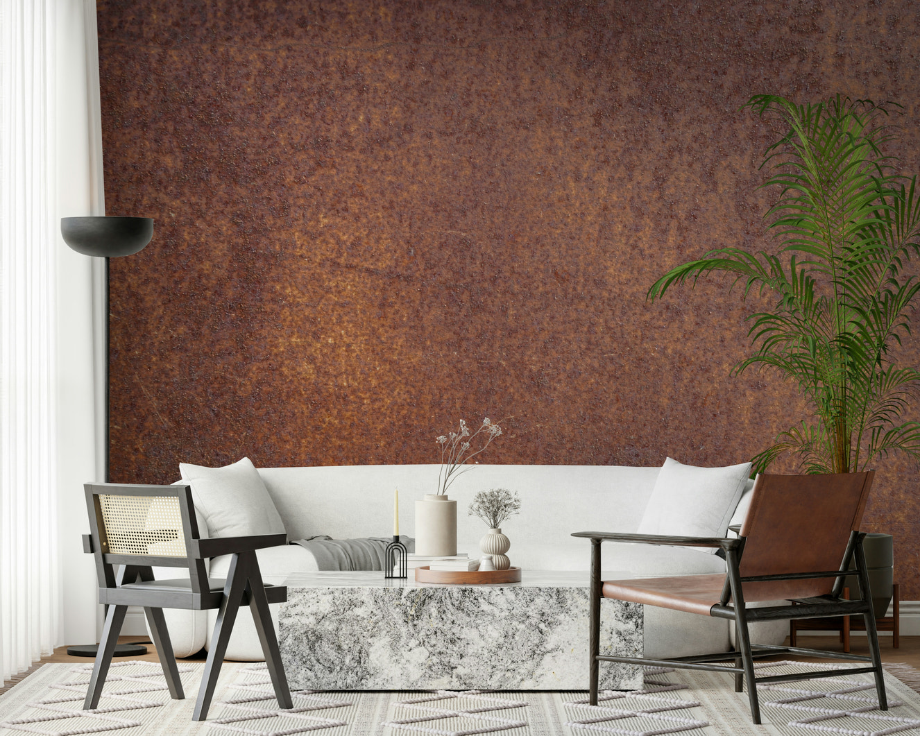A beautiful subtle rust texture wallpaper mural with warm, earthy tones.