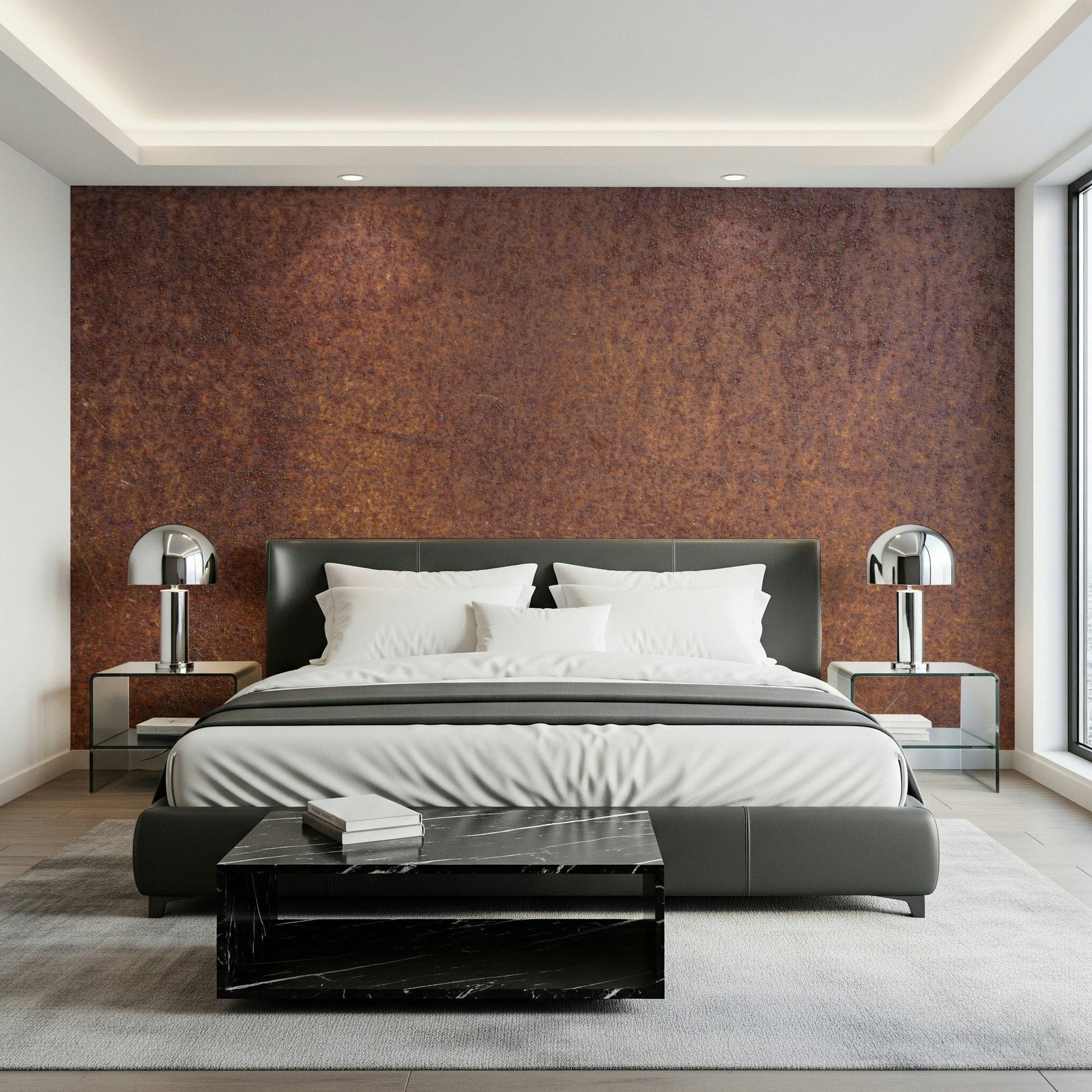 A peaceful modern abstract mural on decorative wallpaper.