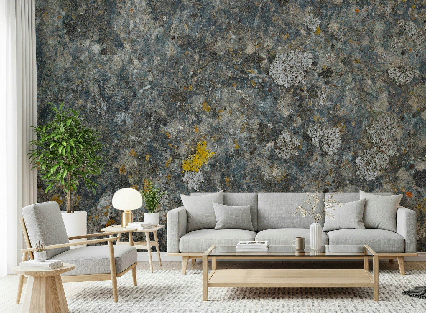 An artistic soft focus mural on minimalist wallpaper.