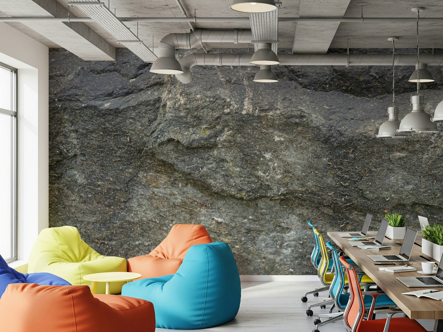 Detailed view of Aged Stone Surface mural's natural cracks.