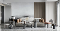Grayscale Hills wall mural in a minimalist living room.