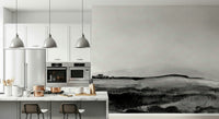 Sophisticated dining room with Grayscale Hills wall mural.