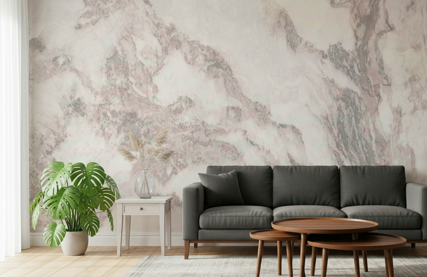 Stylish office with Blush Marble Elegance wall mural.