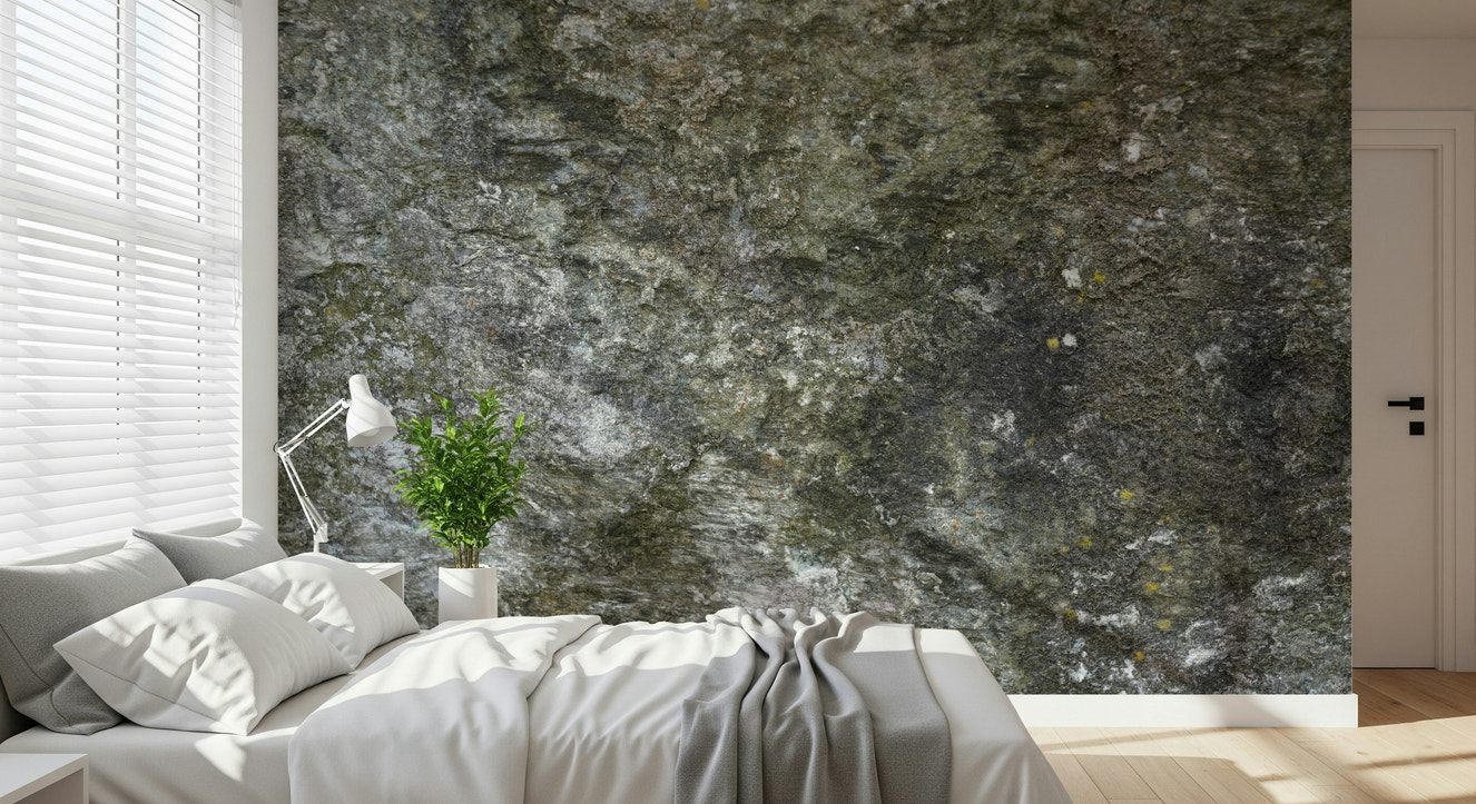 Granite Grit wallpaper mural in a modern living room.