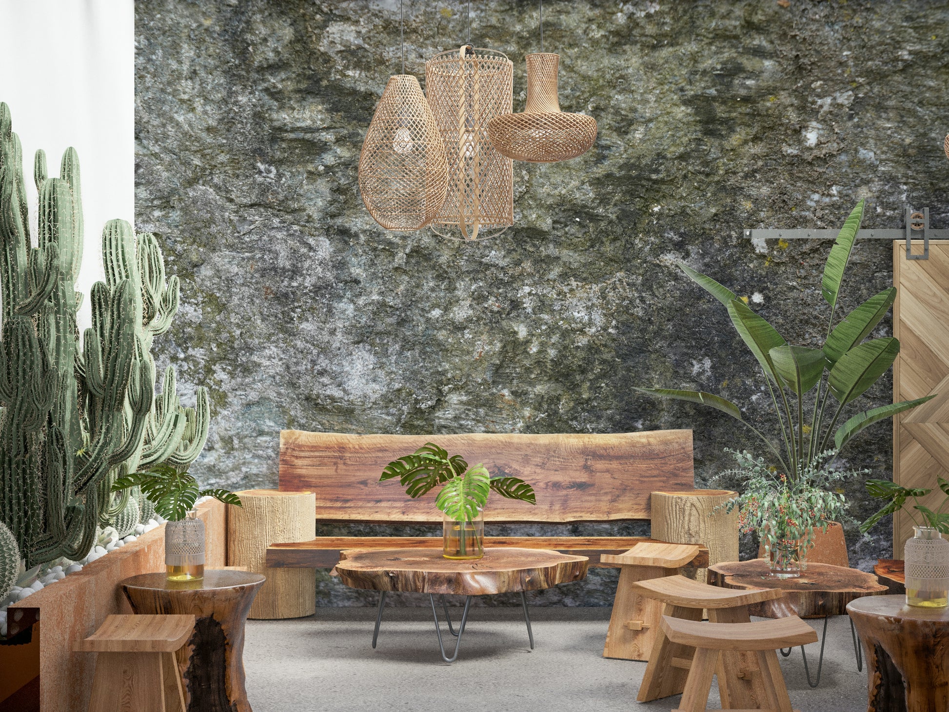 Applying the Granite Grit peel and stick wallpaper.