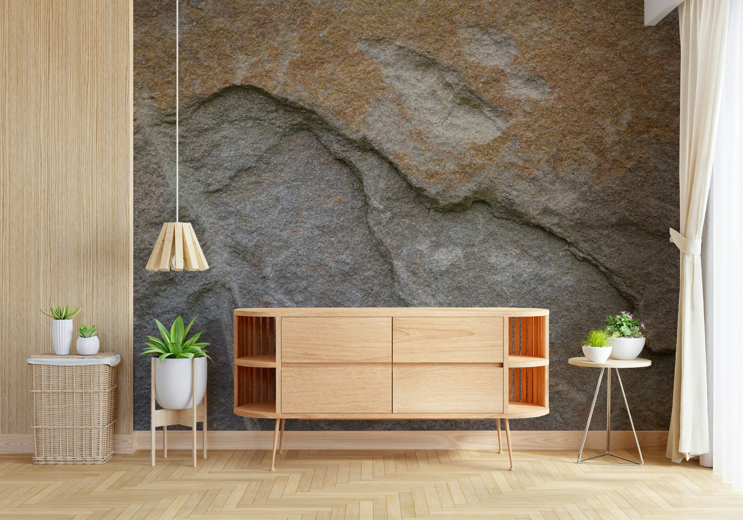 Surface detail of the eroded rock face mural.