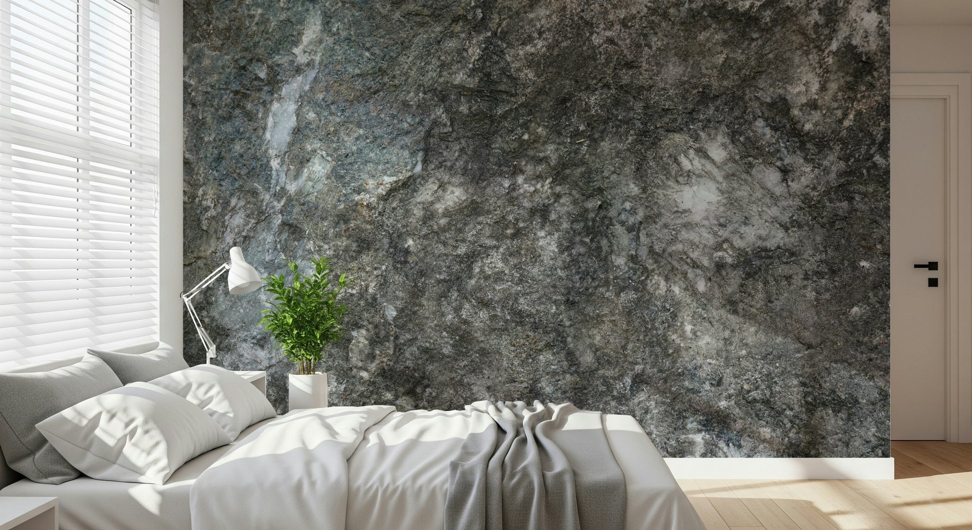 Elegant dining room featuring Granite Depths mural.