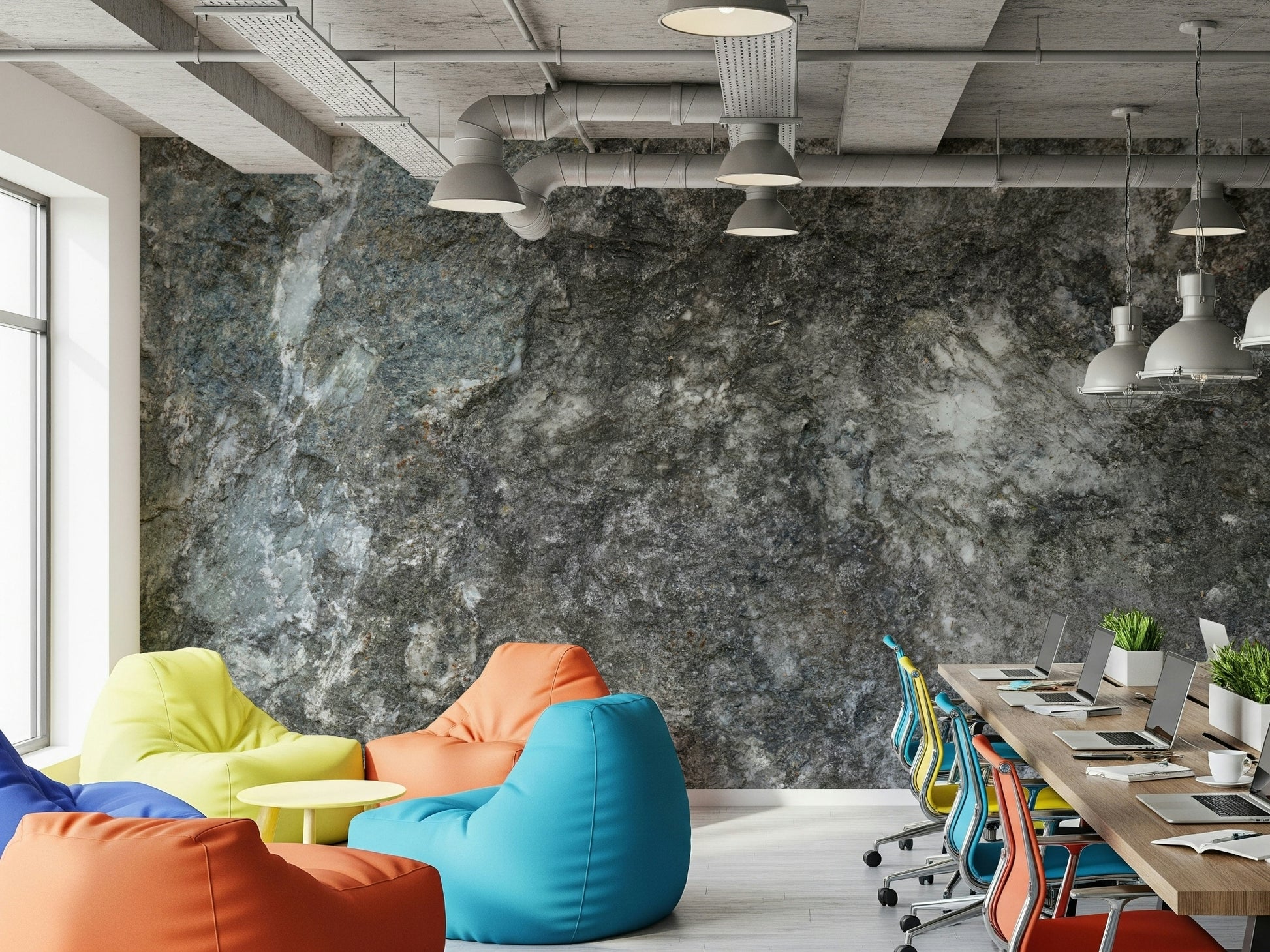 Detail shot of the dark Granite Depths mural.