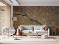 Bedroom accent wall with Cracked Stone stone wallpaper.