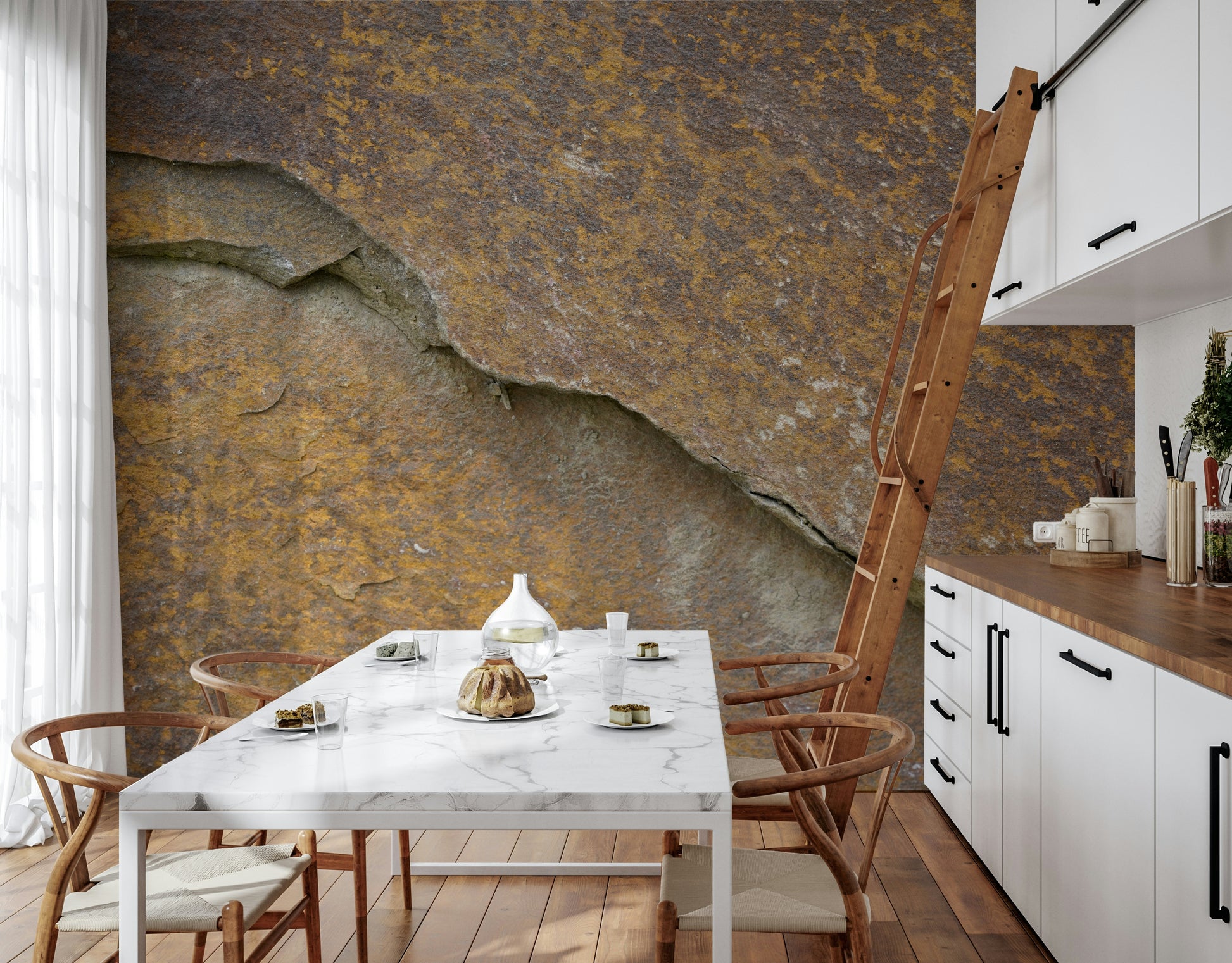 Sophisticated living space with a Cracked Stone wall mural.