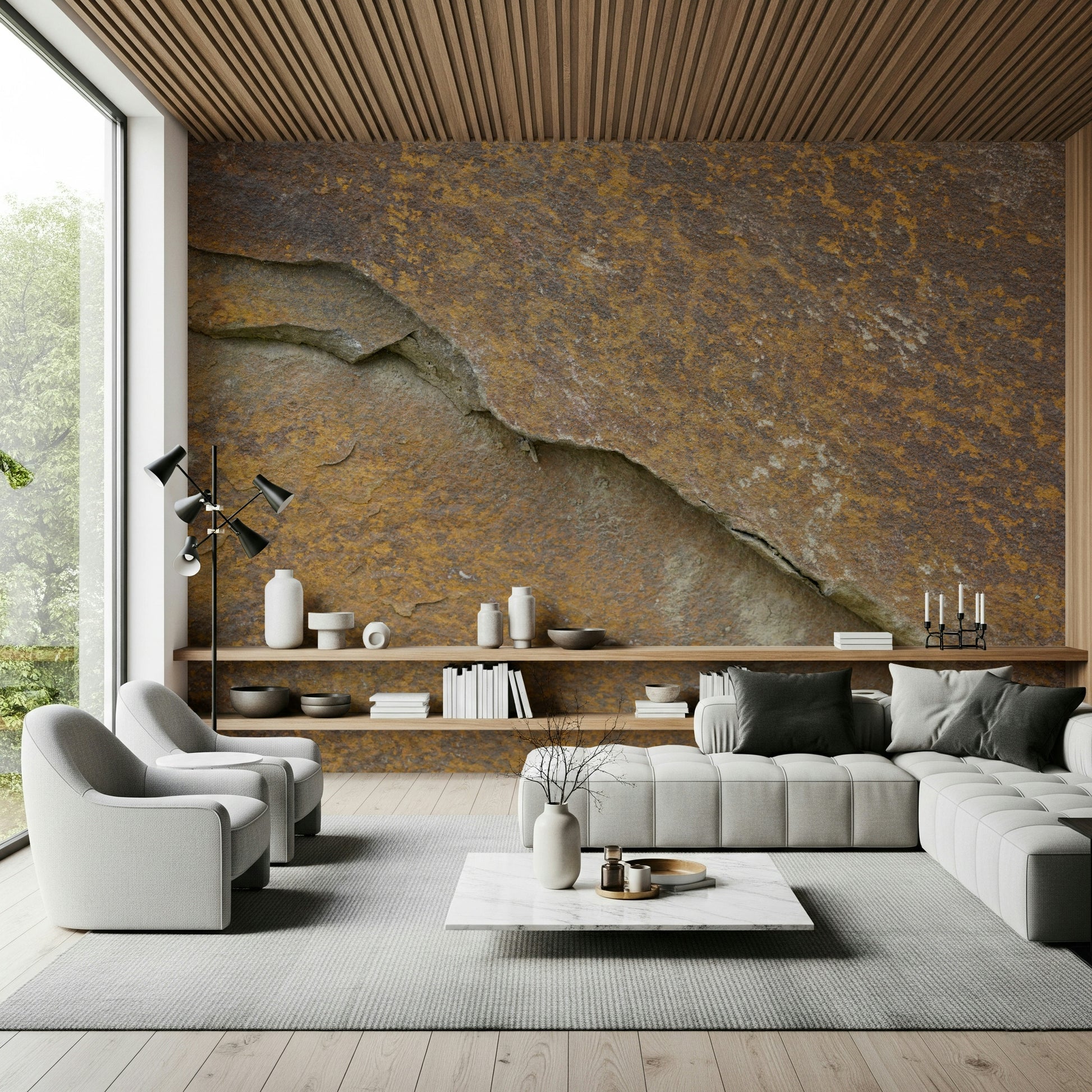 Earthy stone effect of the Cracked Stone wallpaper mural.