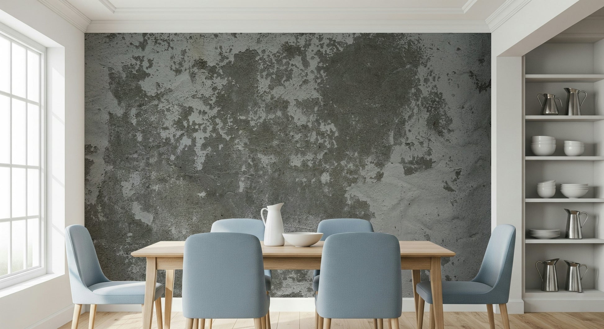 Urban office design with Distressed Wall wallpaper for walls.