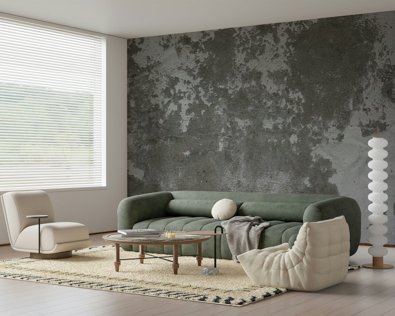 Distressed Wall wall mural in an industrial loft space.