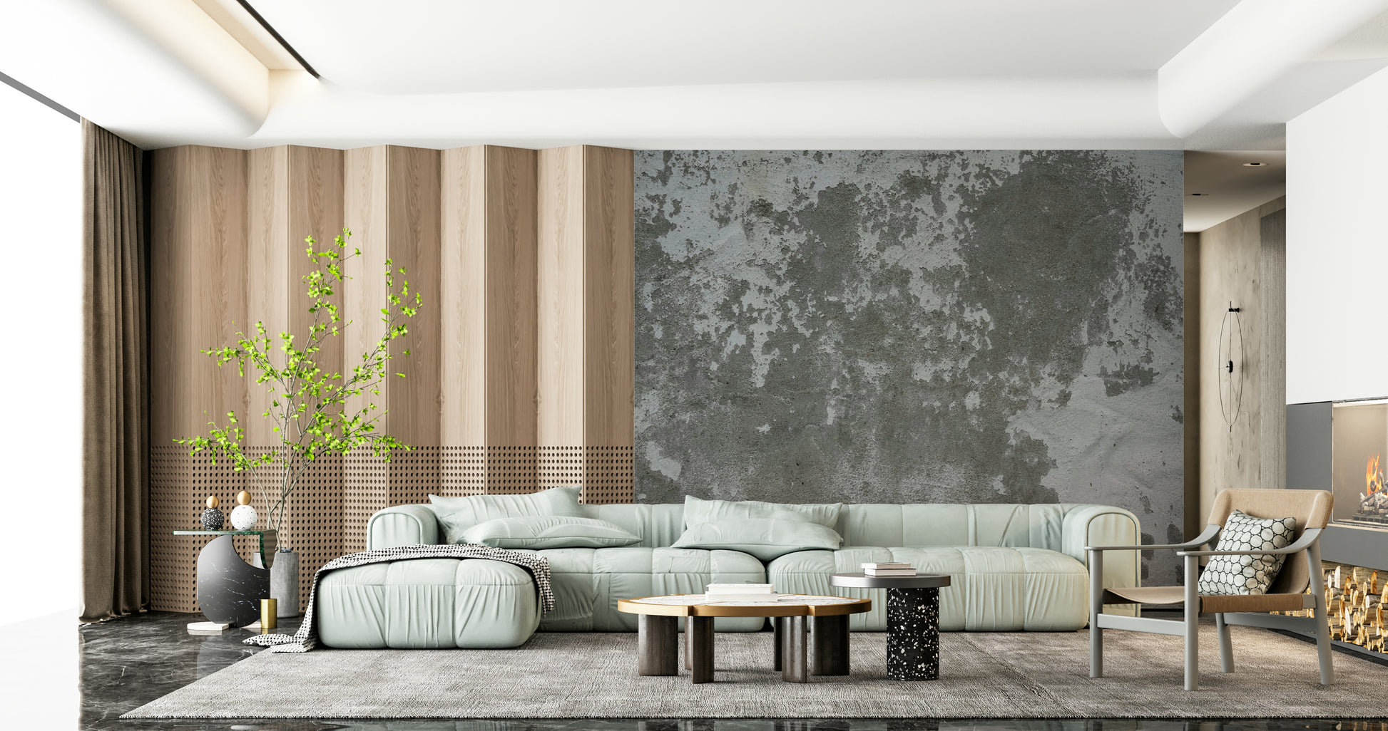 Grey tones of the Distressed Wall wallpaper mural.