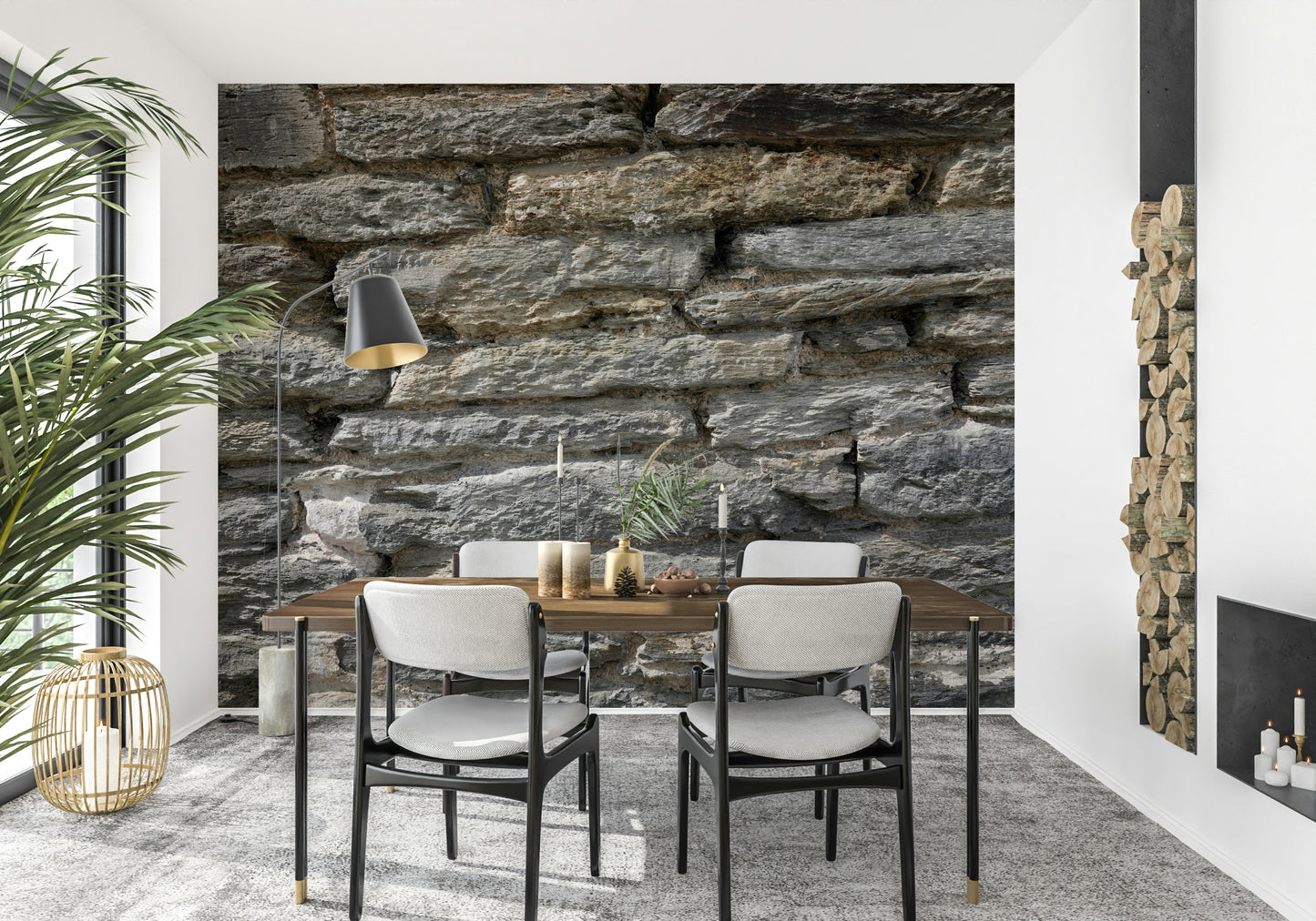 Close-up of gray stone texture wallpaper mural.