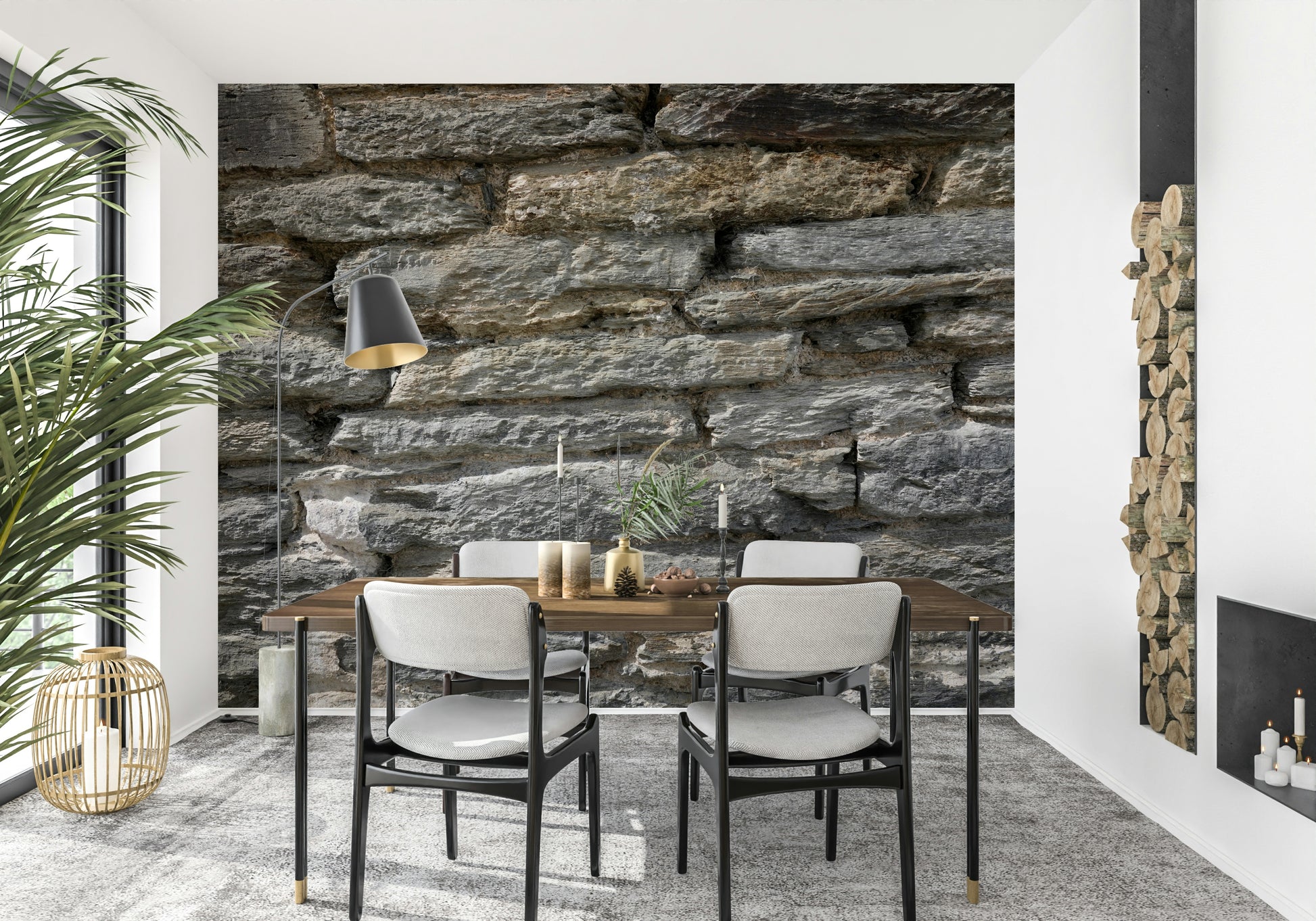 Close-up of gray stone texture wallpaper mural.
